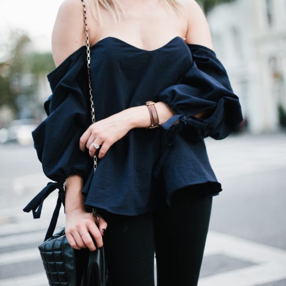 Azalea Off the Shoulder navy top Small
